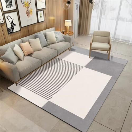 RUGMRZ Kleiner Teppich Teppich Kurzflor Grau Geometrisches Design Schlafzimmer Teppich Wohnzimmer Teppich Waschbar Webteppich 140X200CM
