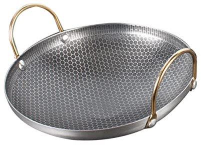 PHENOFICE Pentola Asciutta in Acciaio Inox 10 Pollici Doppio Manico, Resistente al Calore, Portatile per Cucina Domestica e Ristoranti, Brasiera Pratica per Uso Quotidiano