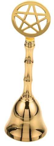 Cabilock Campana De Mano De Latón con Pentagrama Ritual y Adivinación Campana Decorativa para Altar y Servicio Accesorio Clásico para Ceremonias Tarot y Adornos Vintage