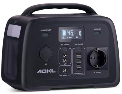 ADKL Tragbare DC Powerbank Powerstation, 320Wh Akku für mehrere Geräte, LiFePO4 Akku, 300W Solargenerator mit 300W AC/PD 60W USB-C Ausgang, Für Camping, Draußen, Reisen, Notfälle.