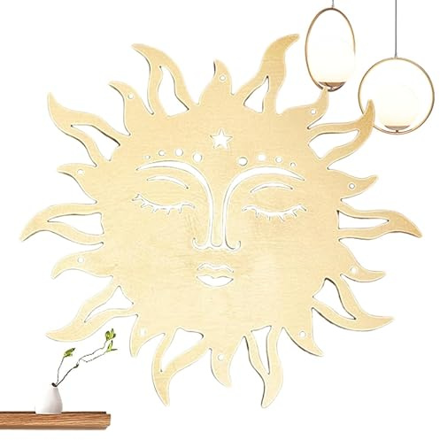 Decorazione da parete con luna e sole - Decorazione a in legno, scultura in stile rustico | Decorazione da parete per interni e soggiorno, balcone, scultura da parete a tema so