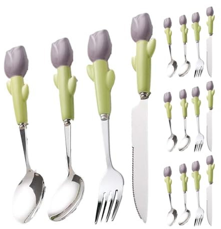 Couteau Simple en Acier Inoxydable Fourchette Cuillère Combinaison Manche Céramique Couteau À Steak Cuisine Argenterie Vaisselle Couverts Ensemble De Café (Violet,16 pièces)