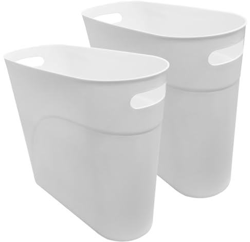 FomCcu Small Bin 2Pcs Trash Can Plastic Bathroom Bins Wastebasket 10L Garbage Slim Bin for Powder Rooms Bedroom Living Room Home Office, White
