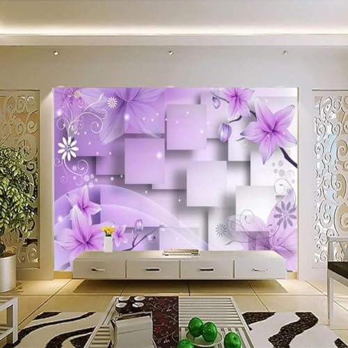 XLMING Fleur Violette Carré Géométrique 3D Papier Peint Décoration Manger Adulte Intérieure Salon Canapé Chambre Fond TV Mur-430cm×300cm