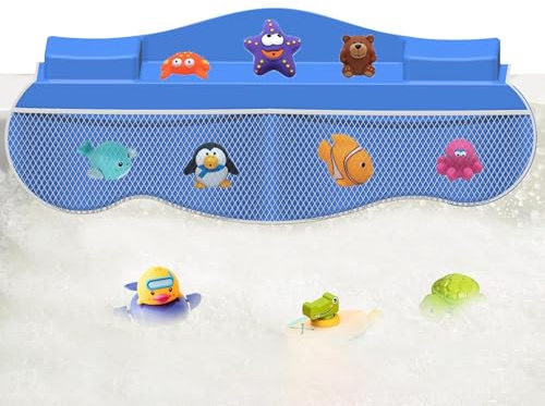 TUB Splash Guard – Organizzatore per giocattoli da bagno, vasca da bagno per bambini, scaffale impermeabile | 4 supporti tascabili in rete, resistente per giocattoli da bagno, shampoo, sapone
