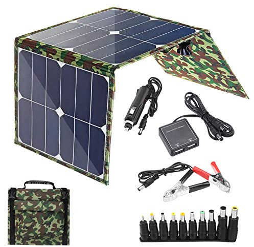 Power Bank 50 Watt Pannello Solare Mono, 50W Modulo ad Alta Efficienza Pannello Solare Monocristallino Pieghevole Caricabatterie Solari Impermeabili per iPhone, Samsung, Android, Smartphone,
