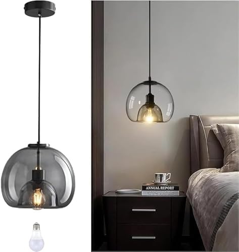Bravsekai Große Rauchglas-Hängeleuchte mit 1 4000K LED-Lampe, 1,5 m verstellbares Kabel Moderne Hängeleuchte für Kücheninsel
