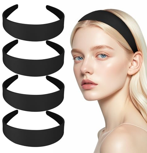 4 Stück Satin Haarreifen Damen Breit Schwarz, Schwarzer Haarreif Breit Schwarz, Headband Stirnband Haarband Haarreifen Gepolsterter Stoff für Partys Cosplay Alltagsoutfits Frauen