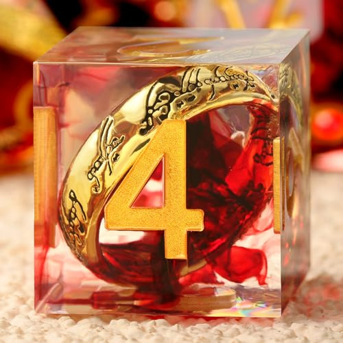 DNDND Set di 7 dadi per DND Blood Red Sharp Edge – Swirl resina RPG dadi con anello dorato all'interno per Dungeons & Dragons, Vampiro, Call of Cthulhu – Regalo da collezione Dark Fantasy con custodia