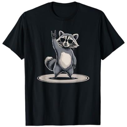 Waschbär raccoon rockstar mit Pommesgabel Rock Musiker T-Shirt