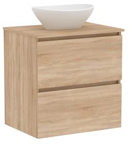 Baikal Mueble de Baño Klay. Mueble MONTADO. 2 Cajones Suspendido con Lavabo sobre Encimera. Armario de Baño. Lavabo Ceramico. 70cm Bardolino.