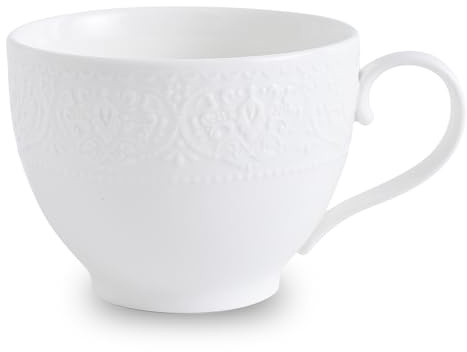 DSYZWEE Keramik Tasse mit Henkel- Europäische Relief-Kaffeetasse, 500ml Kaffeetassen Porzellan Weiß, Blumenmuster Trinkgeschirr für Kaffee, Tee, Müsli, Joghurt, Küche, Festliche Geschenke