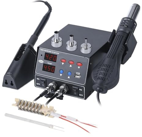 800W SMD Soldering Station Quick Heat 3 in 1 Heat Gun USB Interface LED Display Solder Iron BGA Rework Welding Station Efficient Precision(KIT2)