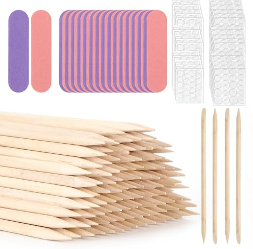 300 Stück Holzstäbchen, 114×3,8 mm, Orange, Doppelköpfe, Holz | Rosenholzstäbchen Maniküre, mit Doppelseitig Nagelbuffer und Nagel Klebepads, für Nagelpflege, Fußpflege