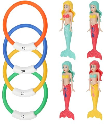 Shwdsy Set di Giocattoli Subacquei, Materiale PVC Giocattoli Anelli da Immersione, 4 Pezzi Sirenetta, 4 Pezzi Swim Thru Rings, per Piscine e Addestramento Subacqueo
