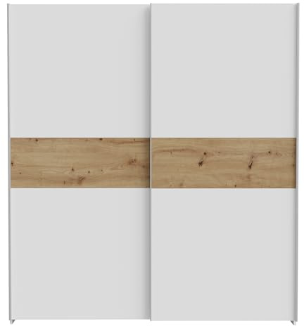 Forte URBANLINE Kleiderschrank 170, moderner Schwebetürenschrank, 2-türig, Schlafzimmer, Holzwerkstoff, Weiß mit Artisan Eiche Holzdekor, 170,3 cm breit x 190,5 cm hoch x 61,2 cm tief