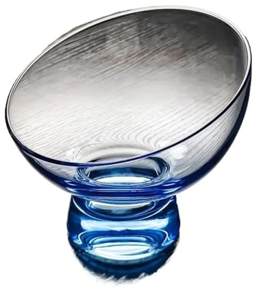 UALXPAO Saladier en cristal Plateau à fruits en cristal transparent, pied haut, délicat, rond et oblique, for le thé dessert(Blue)