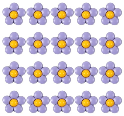 QUARKZMAN 20Pcs Botones De Tallo Con Diseño De Flor, 15mm Botones De Costura De Resina Con Flores Decorativas Para Ropa Camisas Faldas Vestidos Blusas Decoraciones Manualidades DIY, Morado