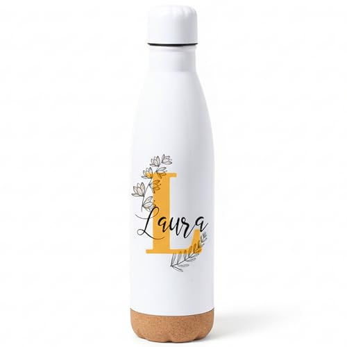 Gifters | Botella Térmica Personalizada | Inicial y Nombre | Botellas de Agua Acero Inoxidable | 750 ml Bebidas Frias y Calientes | Botella Agua | botella agua acero inoxidable