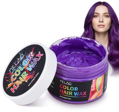 Purple Hair Dye Wachs, Temporäre Haarfarbe Lila mit Sofort-Effekt und Natürlicher Formel für Alle Haartypen, Lila Haarfarbe für Frauen Männer Waschbar für Party Cosplay Halloween Alltag, 120g