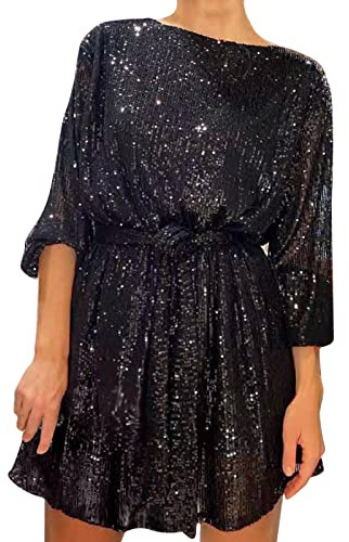 Figdews Pailettenkleider für Damen Partykleid Glitzer Cocktailkleid Elegant Sexy Hochzeitskleid Festlich Party Pailletten Frauen Kleider Glitzerkleid Abendkleid Silvester Outfit