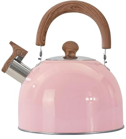 perfk Bollitore Acciaio Inox da 2,5 Litri, Teiera Induzione con Bocca Grande e Fischio di Segnalazione, Bollitore Regalo per Acqua con Coperchio, Brocca per Succo d'Acqua, per Ristorante Cucine, Rosa