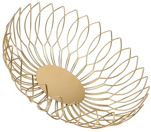 NOLITOY Frutero Metálico Dorado Pequeño para Frutas y Aperitivos, Cesta de Alambre Hueca Decorativa, Cesta Multifuncional para Almacenamiento en Cocina y Comedor