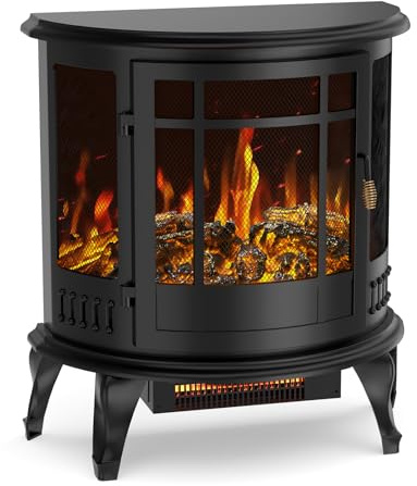 Vintage Style Freestanding Electric Fireplace Stove Heater, 25 Inch Indoor Portable Fire with Realistic 3D Flame Effect, 1500W Efficient Heating, Safe Cool-Touch Exterior & Overheat Protection
