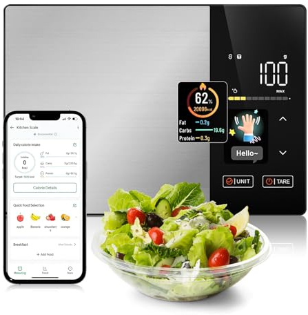 Küchenwaage,Digitale Küchenwaage,Digitale Küchenwaage mit Nährwertberechnung,Smart Küchenwaage mit kostenloser App & Bluetooth,Unterstützt 50 Offline Modi und Kalorienanalyse,Für Haushalt Geeignet