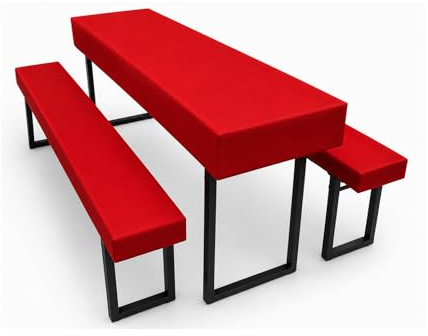 Claseba Set di 3 cuscini per panca da birra con tenuta sicura, composto da 2 fodere per panche e 1 copritavolo da birreria, lavabile, antiscivolo e antivento, colori e dimensioni a scelta (rosso, 220