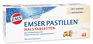 Emser Pastillen Halstabletten mit Ingwer, zuckerfrei – Bei Halsschmerzen, Hustenreiz und Schluckbeschwerden – 30 Stück