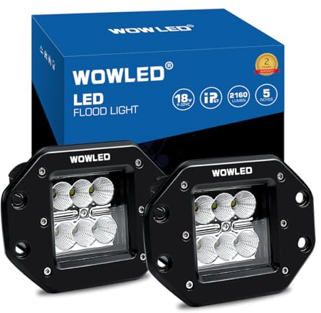 WOWLED 2Pcs Luz de trabajo LED de montaje empotrado , 5 pulgadas 18W, lámpara trabajo led para off road camión coche SUV 4x4 Tractor, 12v 24v Spotlights faros antiniebla, 6000K luz de niebla trasera