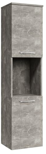 Badplaats Badezimmerschrank Montreal 30 x 30 x 131 cm Beton Grau - Hoch Badschrank Mit 2 Türen