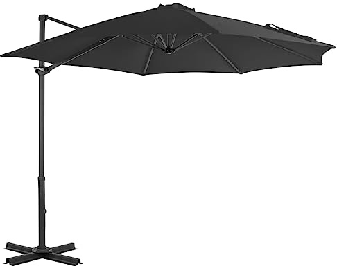 vidaXL Cantilever Parasol - 300 cm - Anthracite - Aluminium Pole - UV Protective Polyester - Tilting and 360-degree Rotating Design - Crank Mechanism - Easy Maintenance