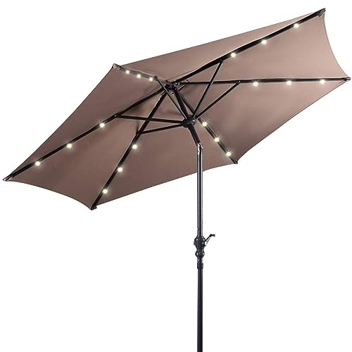 DREAMADE LED Sonnenschirm, Ø 270cm Sonnenschirm Led Beleuchtung Solar, faltbarer Amperlschirm Gartenschirm/Terrassenschirm/Kurbelschirm/Strandschirm mit LED Solar- Beleuchtung (Hellbrau)