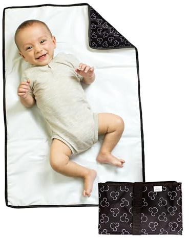 Disney Baby by J.L. Childress Full Body Portable Changing Pad for Babies - Diaper Changing Mat for Travel, Baby Accessory Essentials, Wipeable & Water-Resistant, Foldable & Compact- Mickey Mouse Black