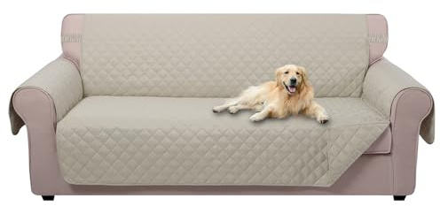 U-NICE HOME Reversible Sofa Cover Couch Cover for Dogs with Elastic Straps Water Resistant Furniture Protector for Pets Couch Cover for 3 Cushion Couch (Sofa, Beige/Beige)