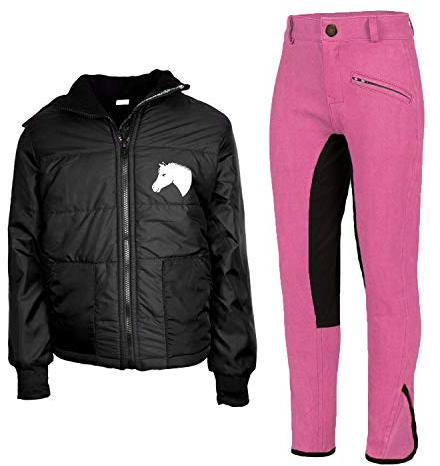 MS-Trachten Reitset Kinder Reitjacke Mia schwarz gesteppt mit Reithose pink/schwarz (134/140)