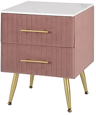 WOLTU Nachttisch Sofatisch Nachtkommode Nachtschrank mit 2 Schubladen für Schlafzimmer Wohnzimmer aus MDF, Einfache Installation 40.5x41x51cm, Samt, Rosa TS134rs