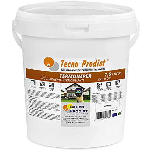 TERMOIMPER de Tecno Prodist 7,5 litres(blanc optique) peinture à l'eau isolante thermique extérieur imperméable pour murs, toits et façades Isole de la chaleur et du froid (rouleau, pinceau,pistolet)
