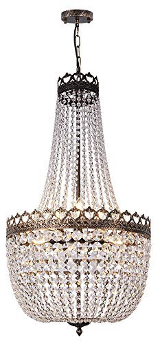 Wellmet Crystal Chandelier Lights, 9-Light French Empire Foyer Chandelier Pendant, Hanging Ceiling Lighting Fixture for Hallway Dining Living Room Bedroom Kitchen, 30 H x 19.69 W, Antique Bronze