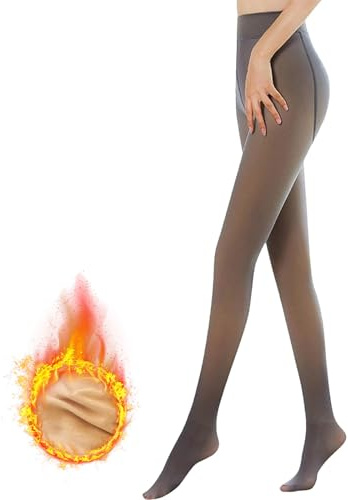 Yutdeng Collant Donna Calzamaglie Termico Traslucido in Caldo Pile Collant Gambe Impeccabili Finte Traslucide Slim Elastico per Inverno Esterno Donna,Nero,80g