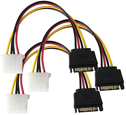 SJZBIN SATA Power Cable Adapter 3PCS 8Inch SATA 15 Pin Male to Molex LP4 Female Power Cable
