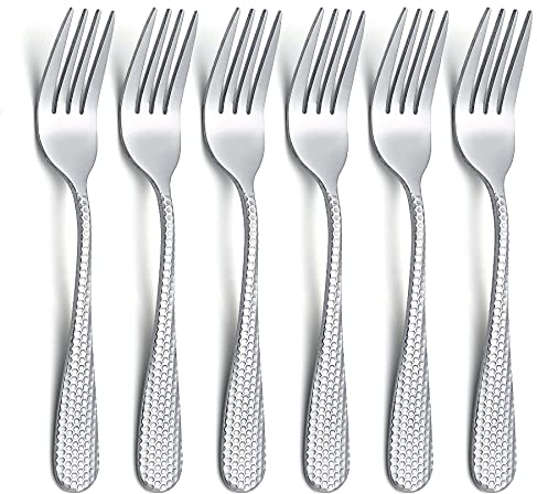 Evanda 14cm forchette da dessert 6pz, set di forchette da pasticceria in acciaio inox, forchette da torta con manico martellato speciale vintage per casa, matrimonio, festa, caffè, ristorante