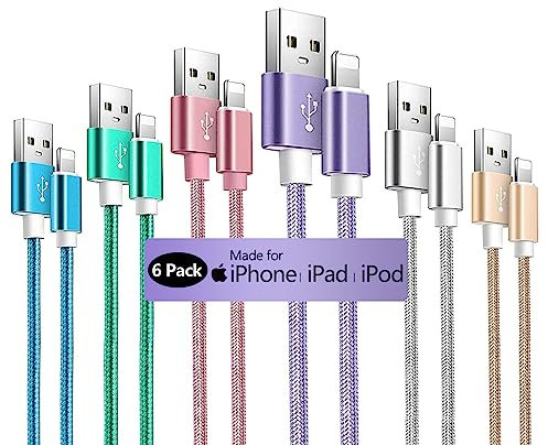 iPhone Charger Cable, 6Pack [3/3/3/6/6/10FT] MFi Certified Lightning Cable - Fast Charging & Sync, Compatible with iPhone 14/13/12/11/XS/XR/X/8/7/6/6 Plus/5/5S, iPad, iPod, AirPods