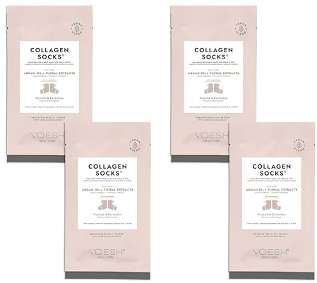 VOESH Collagen Socks, Collagen Socks for Dry Feet, 4 Pack, Cracked Heel Repair, Moisturizing Socks, Spa Pedicure Treatment, Spa Socks, Foot Peel Masks, Vegan