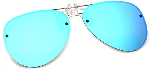 JM Retro Clip on Aviator Sunglasses, Polarized Flip up Over Prescription Glasses Men Women Mirror Blue