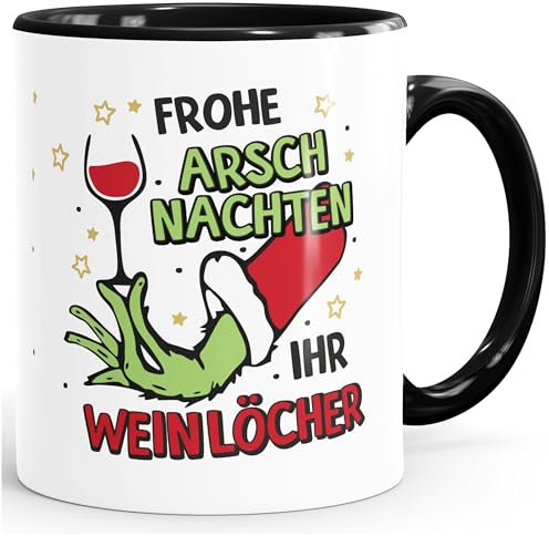 MoonWorks® Kaffee-Tasse Weihnachtsnörgler Anti Weihnachten lustig Kaffeebecher Spruch Frohe Arschnachten ihr Weinlöcher Weiss-innen-schwarz standard