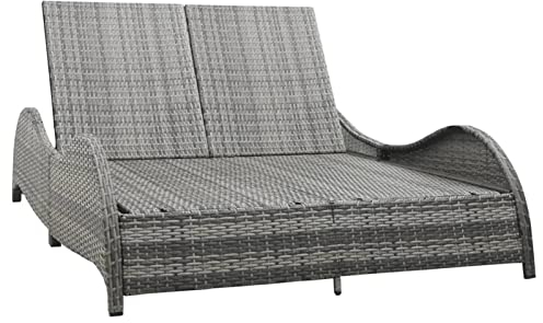 ZEYUAN Doppel-Sonnenliege mit Auflage, Gartenliege, Liegestuhl, Sonneninsel Outdoor, Sonnenstuhl, Gartenmöbel, Bäderliege, Relaxliege, Terrasse,Poly Rattan Anthrazit