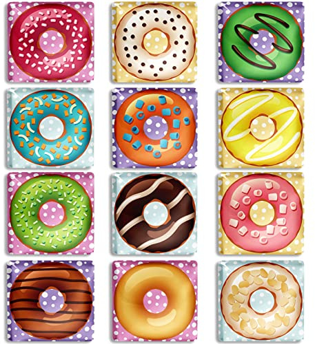 Berkin Arts 12 Stück Niedliche Quadratische Kristallglas Starke Magnetische Kühlschrankmagneten Kühlschrankaufkleber Pop-Surrealismus Aus Glasierter Donutglasur Keramik